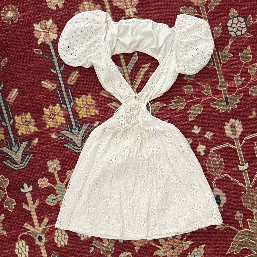 White Eyelet Puff Sleeve Dress